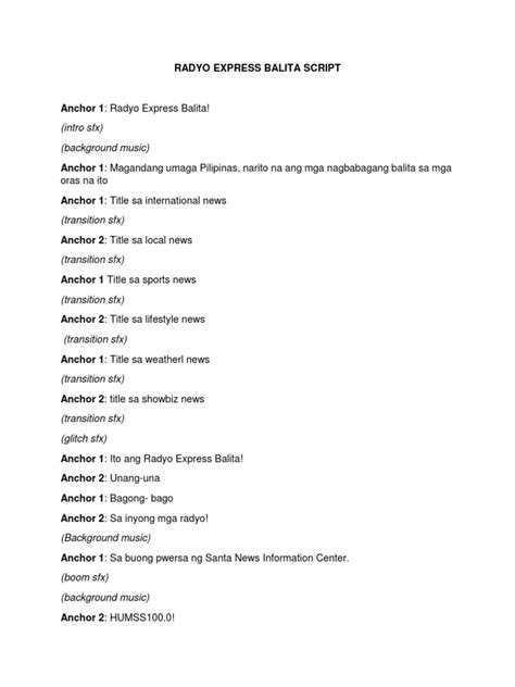 broadcasting script tagalog|Balitaan Iskrip .